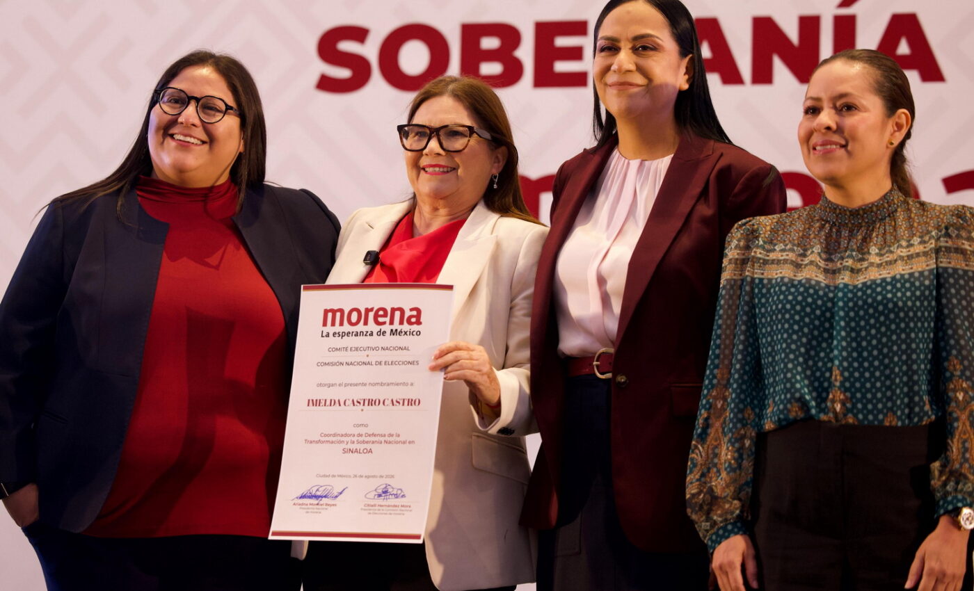 Imelda Castro muestra su nombramiento como coordinadora estatal de Morena junto a dirigentes nacionales