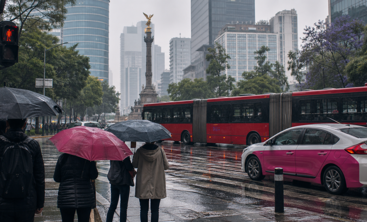 Lluvia y movilidad en una avenida de la Ciudad de Mexico