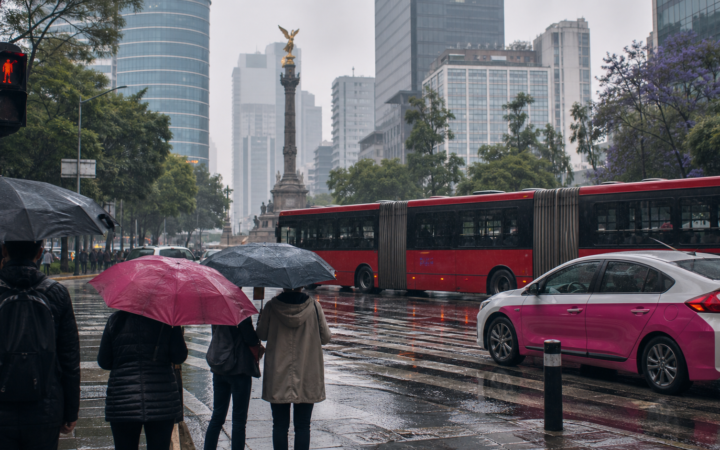 Lluvia y movilidad en una avenida de la Ciudad de Mexico