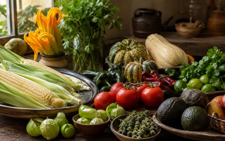 Ingredientes mexicanos de temporada listos para una preparación casera en la cocina